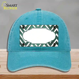 Mint White Chevron Scallop Oil Rubbed Novelty License Plate Hat Unconstructed Cotton / Lake Blue