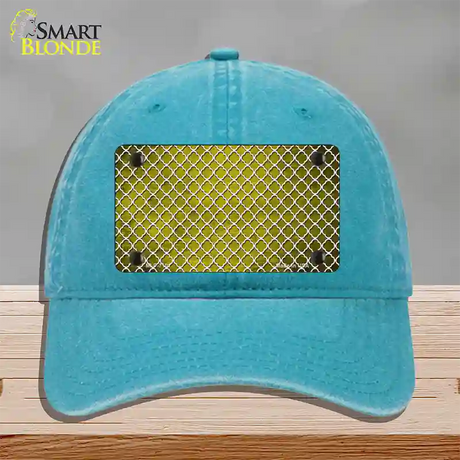 Yellow White Quatrefoil Oil Rubbed Novelty License Plate Hat Unconstructed Cotton / Lake Blue