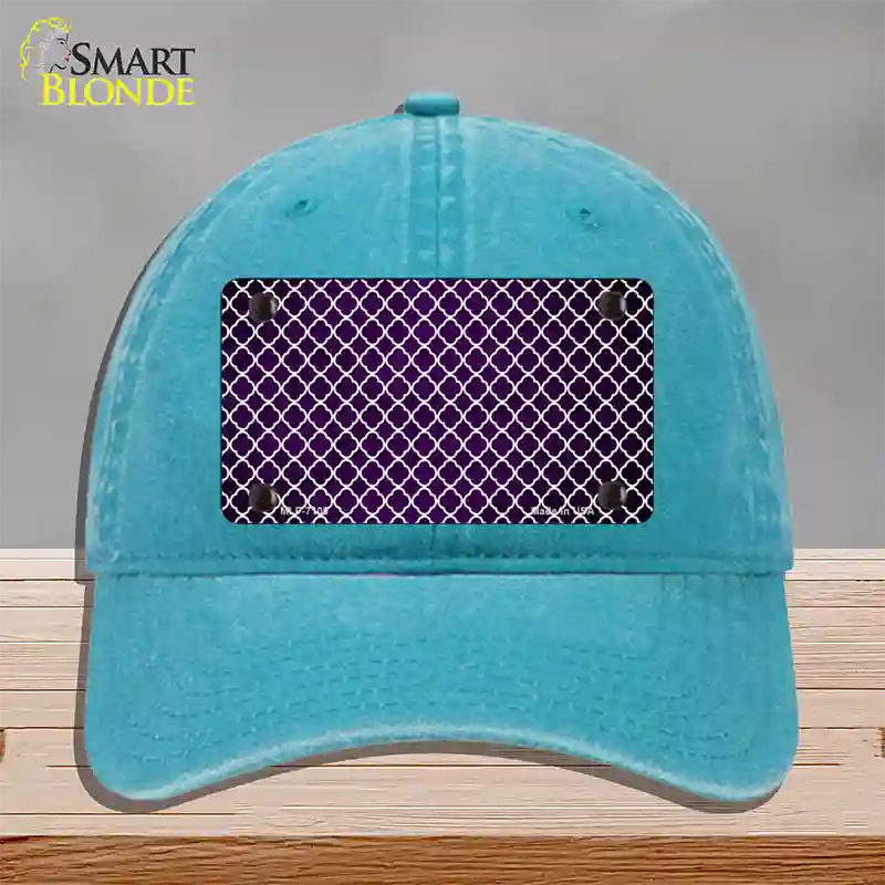 Purple White Quatrefoil Oil Rubbed Novelty License Plate Hat Unconstructed Cotton / Lake Blue