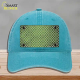 Lime Green White Quatrefoil Oil Rubbed Novelty License Plate Hat Unconstructed Cotton / Lake Blue