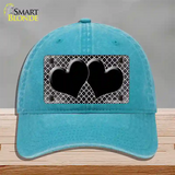 Black White Quatrefoil Hearts Oil Rubbed Novelty License Plate Hat Unconstructed Cotton / Lake Blue