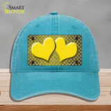 Yellow White Quatrefoil Hearts Oil Rubbed Novelty License Plate Hat Unconstructed Cotton / Lake Blue