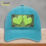 Lime Green White Quatrefoil Hearts Oil Rubbed Novelty License Plate Hat Unconstructed Cotton / Lake Blue