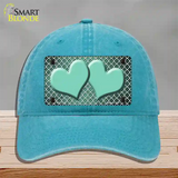 Mint White Quatrefoil Hearts Oil Rubbed Novelty License Plate Hat Unconstructed Cotton / Lake Blue