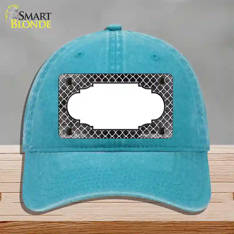 Black White Quatrefoil Scallop Oil Rubbed Novelty License Plate Hat Unconstructed Cotton / Lake Blue