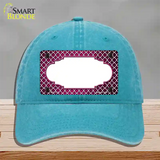 Pink White Quatrefoil Scallop Oil Rubbed Novelty License Plate Hat Unconstructed Cotton / Lake Blue