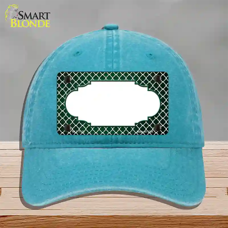 Green White Quatrefoil Scallop Oil Rubbed Novelty License Plate Hat Unconstructed Cotton / Lake Blue