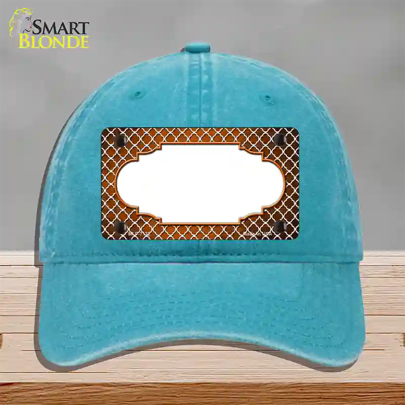 Orange White Quatrefoil Scallop Oil Rubbed Novelty License Plate Hat Unconstructed Cotton / Lake Blue