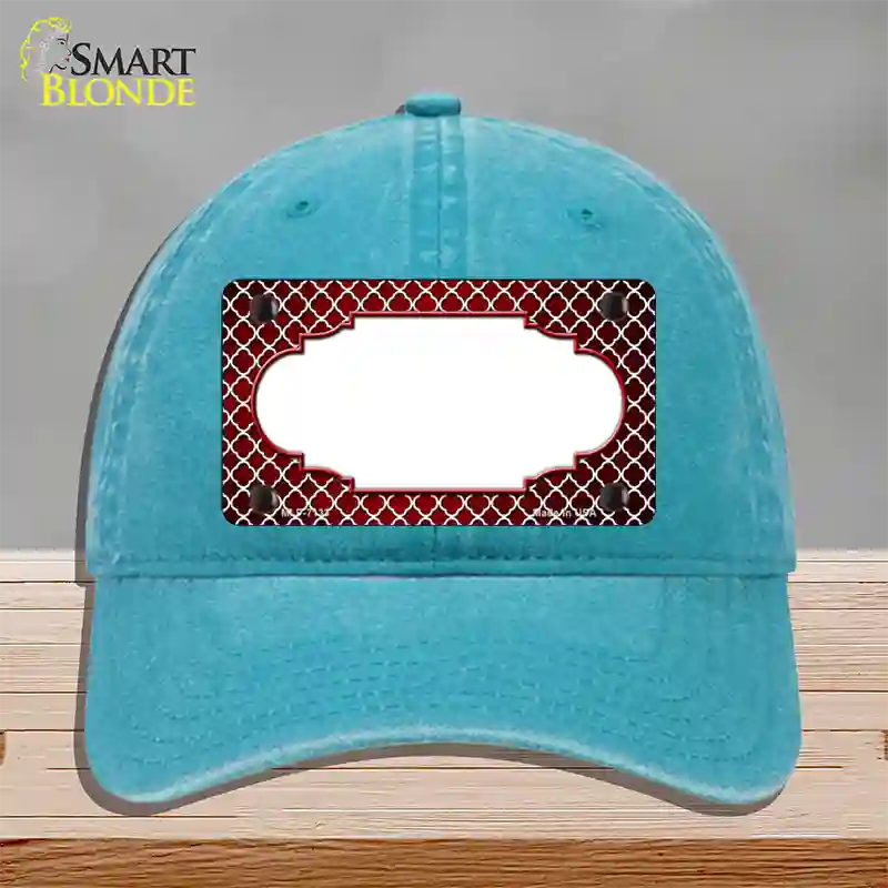 Red White Quatrefoil Scallop Oil Rubbed Novelty License Plate Hat Unconstructed Cotton / Lake Blue