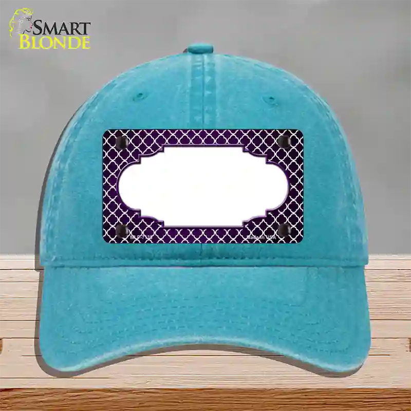 Purple White Quatrefoil Scallop Oil Rubbed Novelty License Plate Hat Unconstructed Cotton / Lake Blue