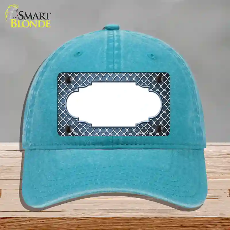 Light Blue White Quatrefoil Scallop Oil Rubbed Novelty License Plate Hat Unconstructed Cotton / Lake Blue