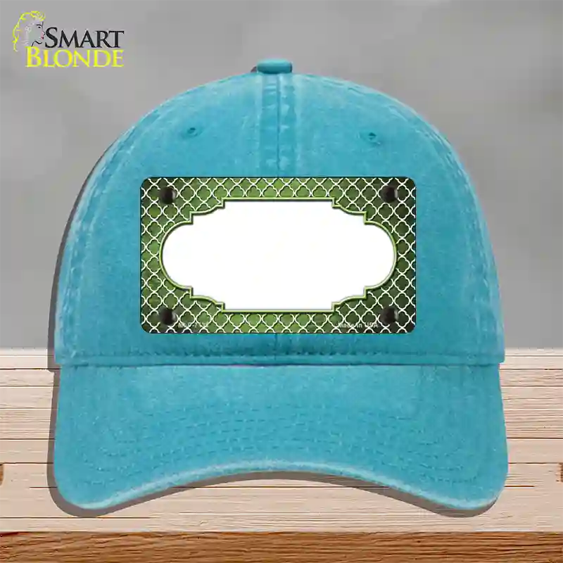 Lime Green White Quatrefoil Scallop Oil Rubbed Novelty License Plate Hat Unconstructed Cotton / Lake Blue