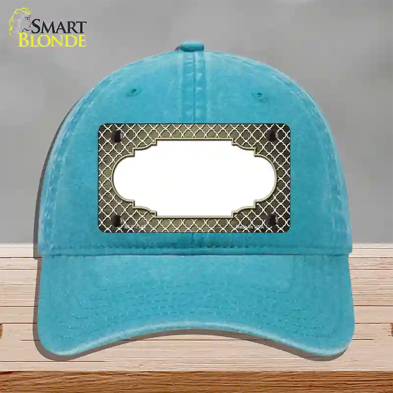 Gold White Quatrefoil Scallop Oil Rubbed Novelty License Plate Hat Unconstructed Cotton / Lake Blue