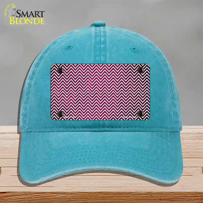 Pink White Small Chevron Oil Rubbed Novelty License Plate Hat Unconstructed Cotton / Lake Blue