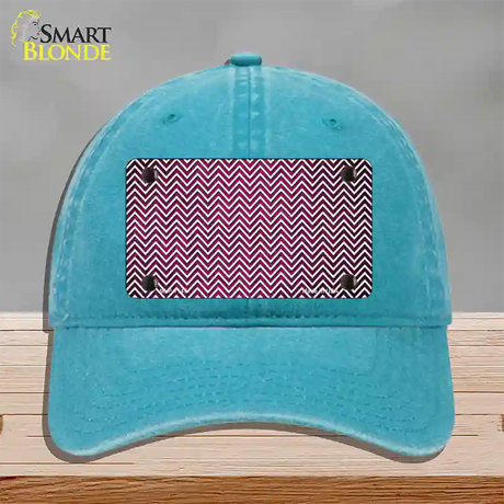 Pink White Small Chevron Oil Rubbed Novelty License Plate Hat Unconstructed Cotton / Lake Blue