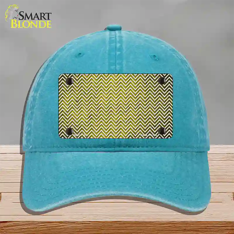 Yellow White Small Chevron Oil Rubbed Novelty License Plate Hat Unconstructed Cotton / Lake Blue