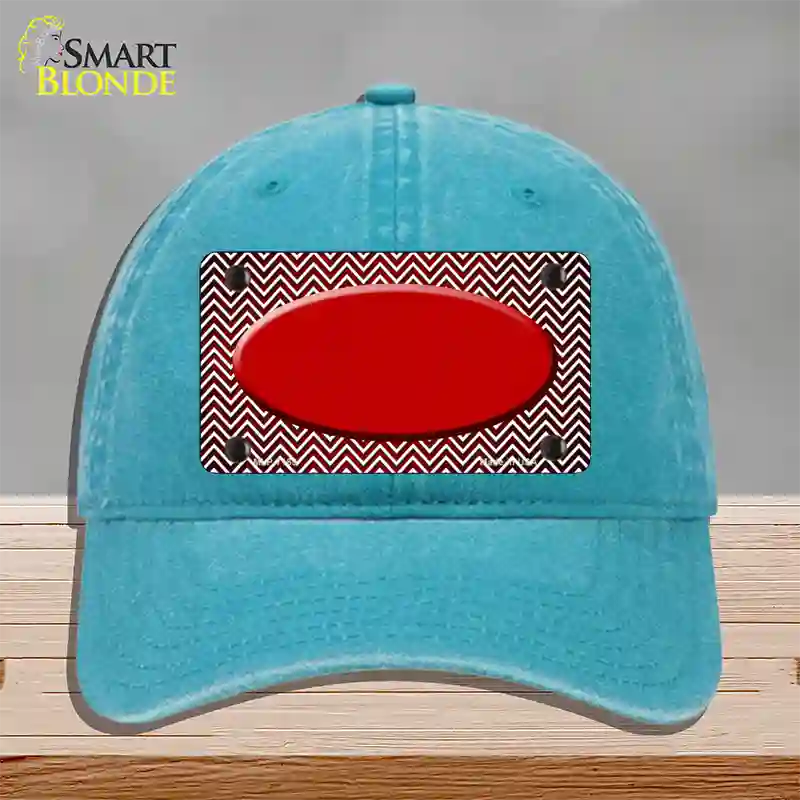 Red White Small Chevron Oval Oil Rubbed Novelty License Plate Hat Unconstructed Cotton / Lake Blue