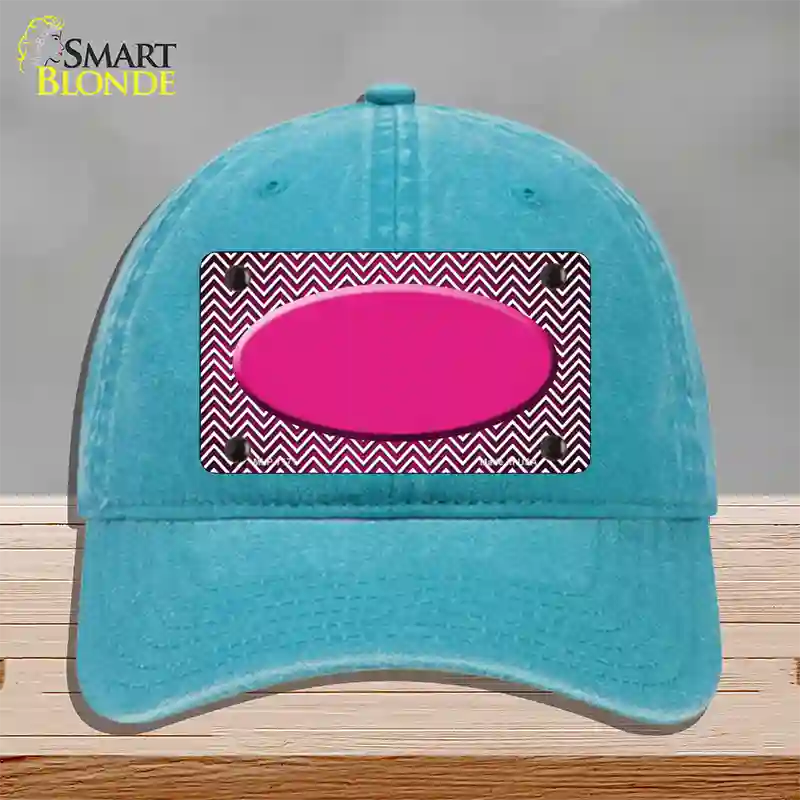 Pink White Small Chevron Oval Oil Rubbed Novelty License Plate Hat Unconstructed Cotton / Lake Blue