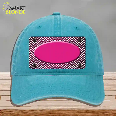 Pink White Small Chevron Oval Oil Rubbed Novelty License Plate Hat Unconstructed Cotton / Lake Blue