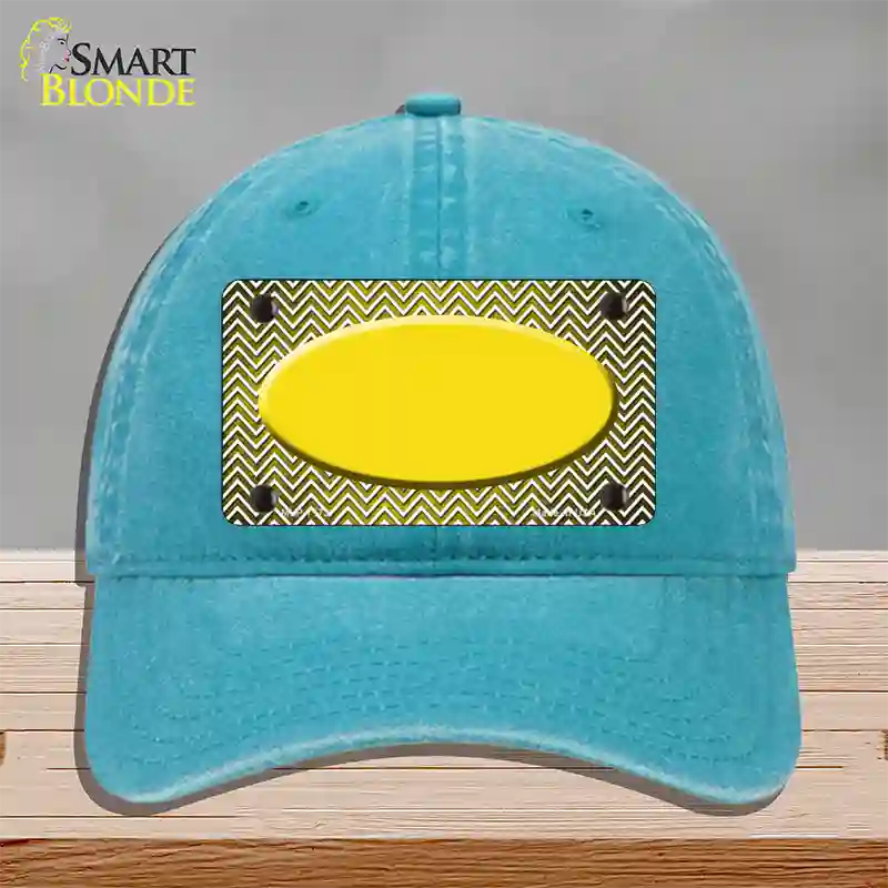 Yellow White Small Chevron Oval Oil Rubbed Novelty License Plate Hat Unconstructed Cotton / Lake Blue