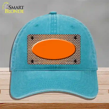 Orange White Small Chevron Oval Oil Rubbed Novelty License Plate Hat Unconstructed Cotton / Lake Blue