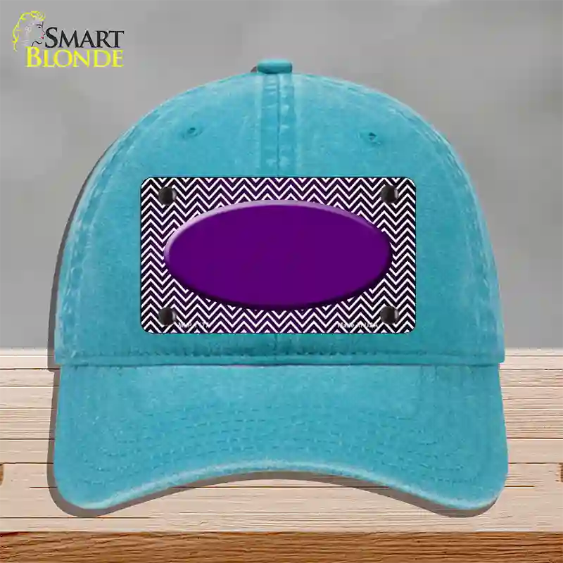 Purple White Small Chevron Oval Oil Rubbed Novelty License Plate Hat Unconstructed Cotton / Lake Blue