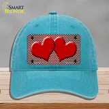 Red White Small Chevron Hearts Oil Rubbed Novelty License Plate Hat Unconstructed Cotton / Lake Blue