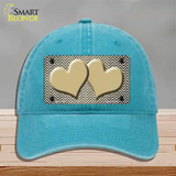 Gold White Small Chevron Hearts Oil Rubbed Novelty License Plate Hat Unconstructed Cotton / Lake Blue