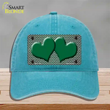 Green White Small Chevron Hearts Oil Rubbed Novelty License Plate Hat Unconstructed Cotton / Lake Blue