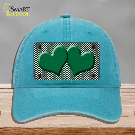 Green White Small Chevron Hearts Oil Rubbed Novelty License Plate Hat Unconstructed Cotton / Lake Blue