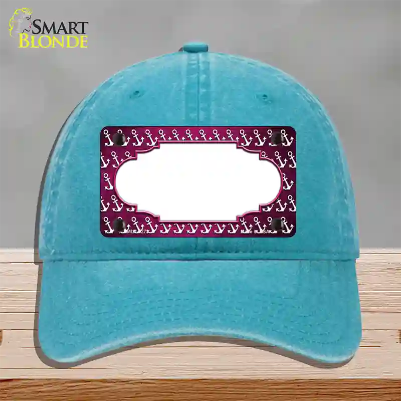 Pink White Anchor Scallop Oil Rubbed Novelty License Plate Hat Unconstructed Cotton / Lake Blue