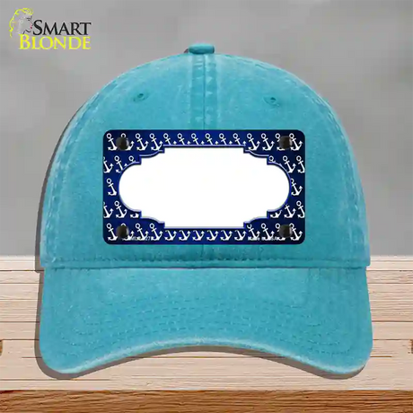 Blue White Anchor Scallop Oil Rubbed Novelty License Plate Hat Unconstructed Cotton / Lake Blue