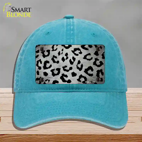 White Black Cheetah Oil Rubbed Novelty License Plate Hat Unconstructed Cotton / Lake Blue