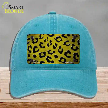 Yellow Black Cheetah Oil Rubbed Novelty License Plate Hat Unconstructed Cotton / Lake Blue