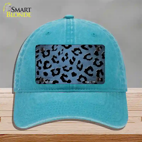 Light Blue Black Cheetah Oil Rubbed Novelty License Plate Hat Unconstructed Cotton / Lake Blue