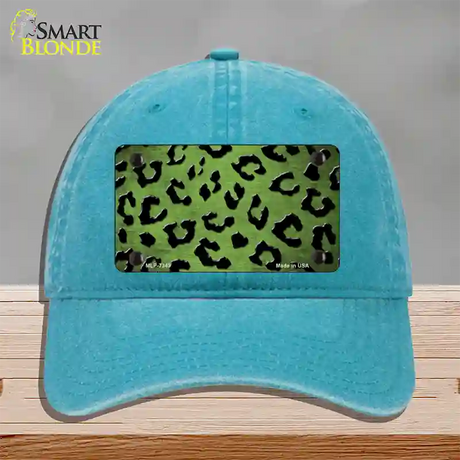 Lime Green Black Cheetah Oil Rubbed Novelty License Plate Hat Unconstructed Cotton / Lake Blue