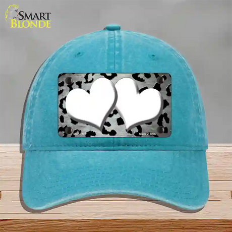 White Black Cheetah Hearts Oil Rubbed Novelty License Plate Hat Unconstructed Cotton / Lake Blue