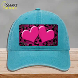 Pink Black Cheetah Hearts Oil Rubbed Novelty License Plate Hat Unconstructed Cotton / Lake Blue