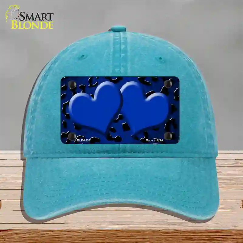 Blue Black Cheetah Hearts Oil Rubbed Novelty License Plate Hat Unconstructed Cotton / Lake Blue