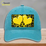 Yellow Black Cheetah Hearts Oil Rubbed Novelty License Plate Hat Unconstructed Cotton / Lake Blue