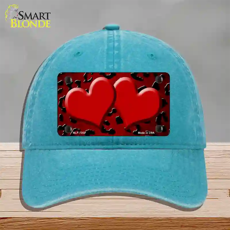 Red Black Cheetah Hearts Oil Rubbed Novelty License Plate Hat Unconstructed Cotton / Lake Blue