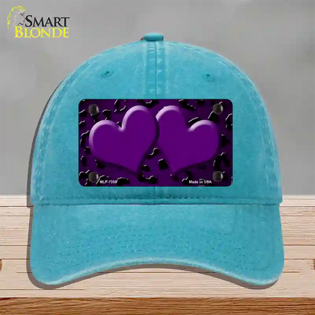 Purple Black Cheetah Hearts Oil Rubbed Novelty License Plate Hat Unconstructed Cotton / Lake Blue