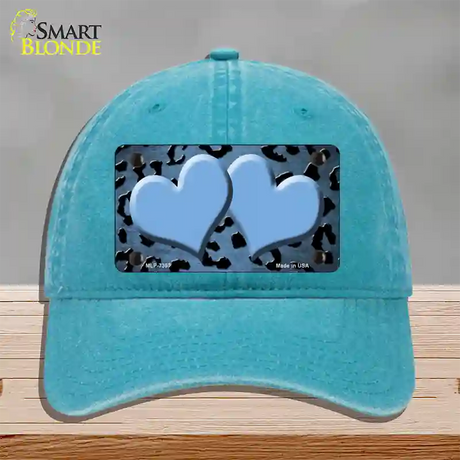 Light Blue Black Cheetah Hearts Oil Rubbed Novelty License Plate Hat Unconstructed Cotton / Lake Blue