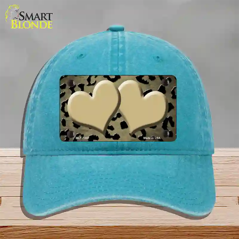 Gold Black Cheetah Hearts Oil Rubbed Novelty License Plate Hat Unconstructed Cotton / Lake Blue