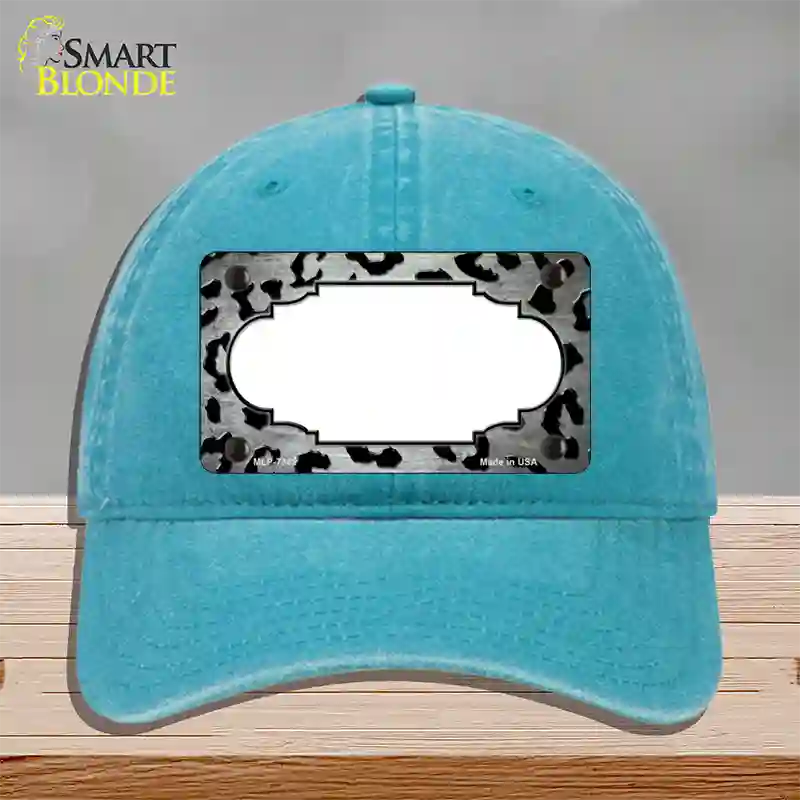 White Black Cheetah Scallop Oil Rubbed Novelty License Plate Hat Unconstructed Cotton / Lake Blue