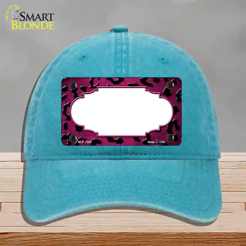 Pink Black Cheetah Scallop Oil Rubbed Novelty License Plate Hat Unconstructed Cotton / Lake Blue