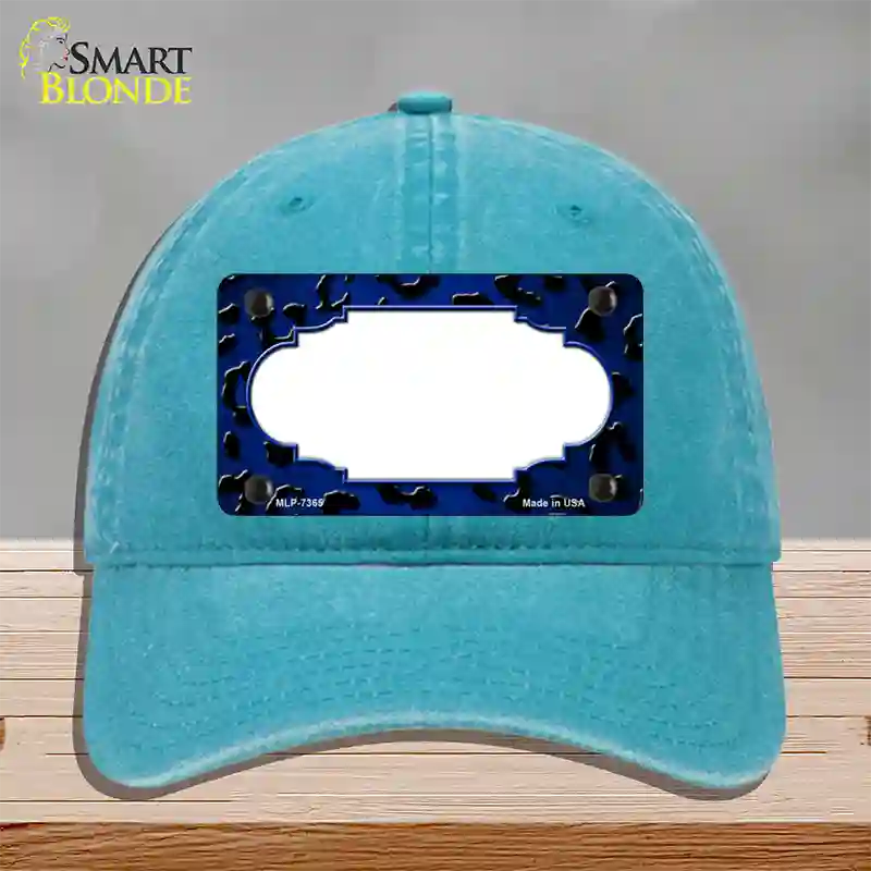 Blue Black Cheetah Scallop Oil Rubbed Novelty License Plate Hat Unconstructed Cotton / Lake Blue