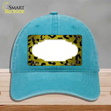 Yellow Black Cheetah Scallop Oil Rubbed Novelty License Plate Hat Unconstructed Cotton / Lake Blue