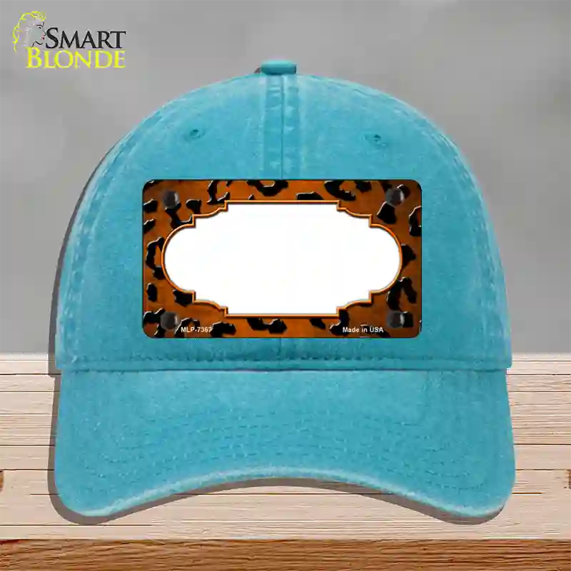 Orange Black Cheetah Scallop Oil Rubbed Novelty License Plate Hat Unconstructed Cotton / Lake Blue