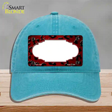 Red Black Cheetah Scallop Oil Rubbed Novelty License Plate Hat Unconstructed Cotton / Lake Blue